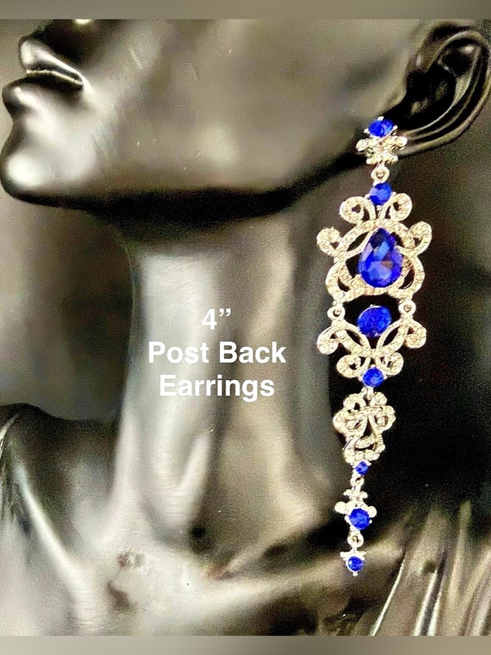 Blue Crystal Drop Post Back Earrings